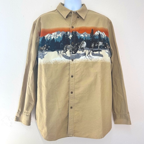 Croft & Barrow Men's Western Wolf Mountains Print Button Down Shirt XL - Picture 2 of 9